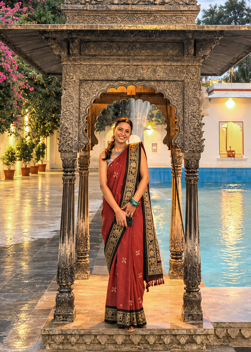 Sungudi Evening Saree - Elegant Handloom Drape for Evening Occasions Sungudi evening saree - elegant drape for evening gatherings